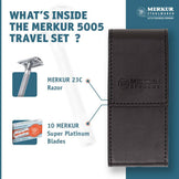 Merkur 23C Safety Razor Travel Set – Black Leather Case and 10 Blades