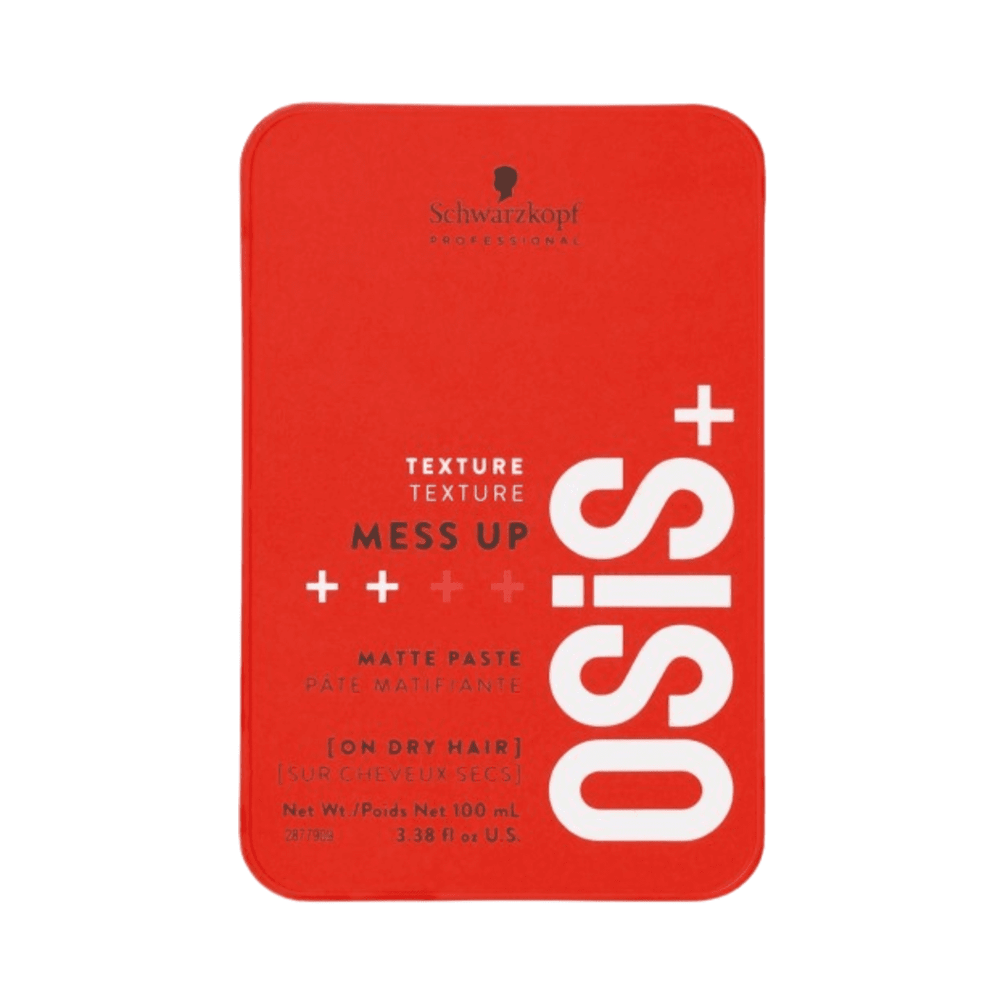 OSiS+ Mess Up Matte Paste Hair Styling product in red 100 ml tin for dry hair, available at eSkinStore for strong matte texture hold.