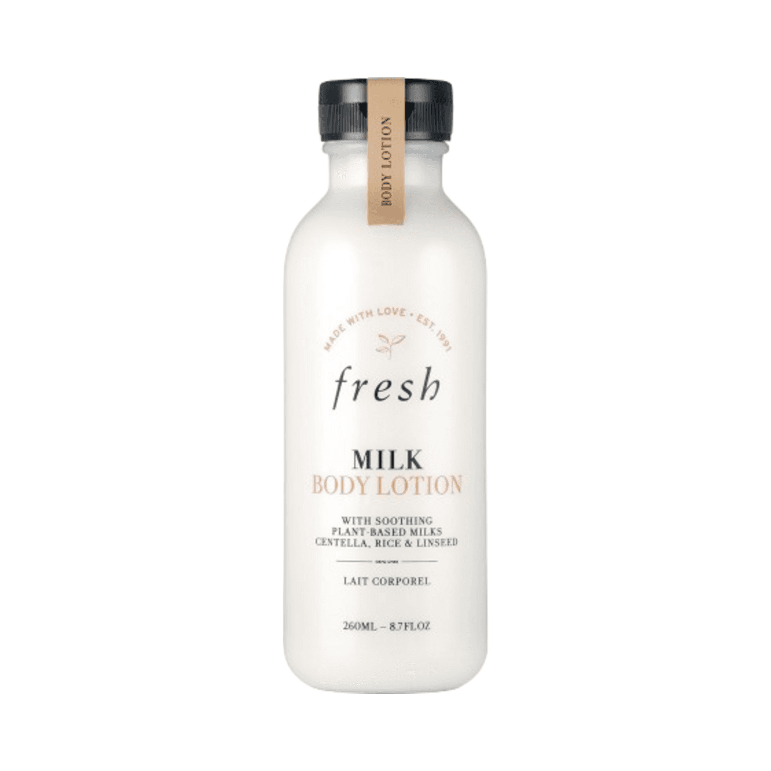 Fresh Milk Body Lotion - 24-hour Hydration | Skin Barrier Strength in a 260ml bottle, enriched with plant-based milks for dry skin care.