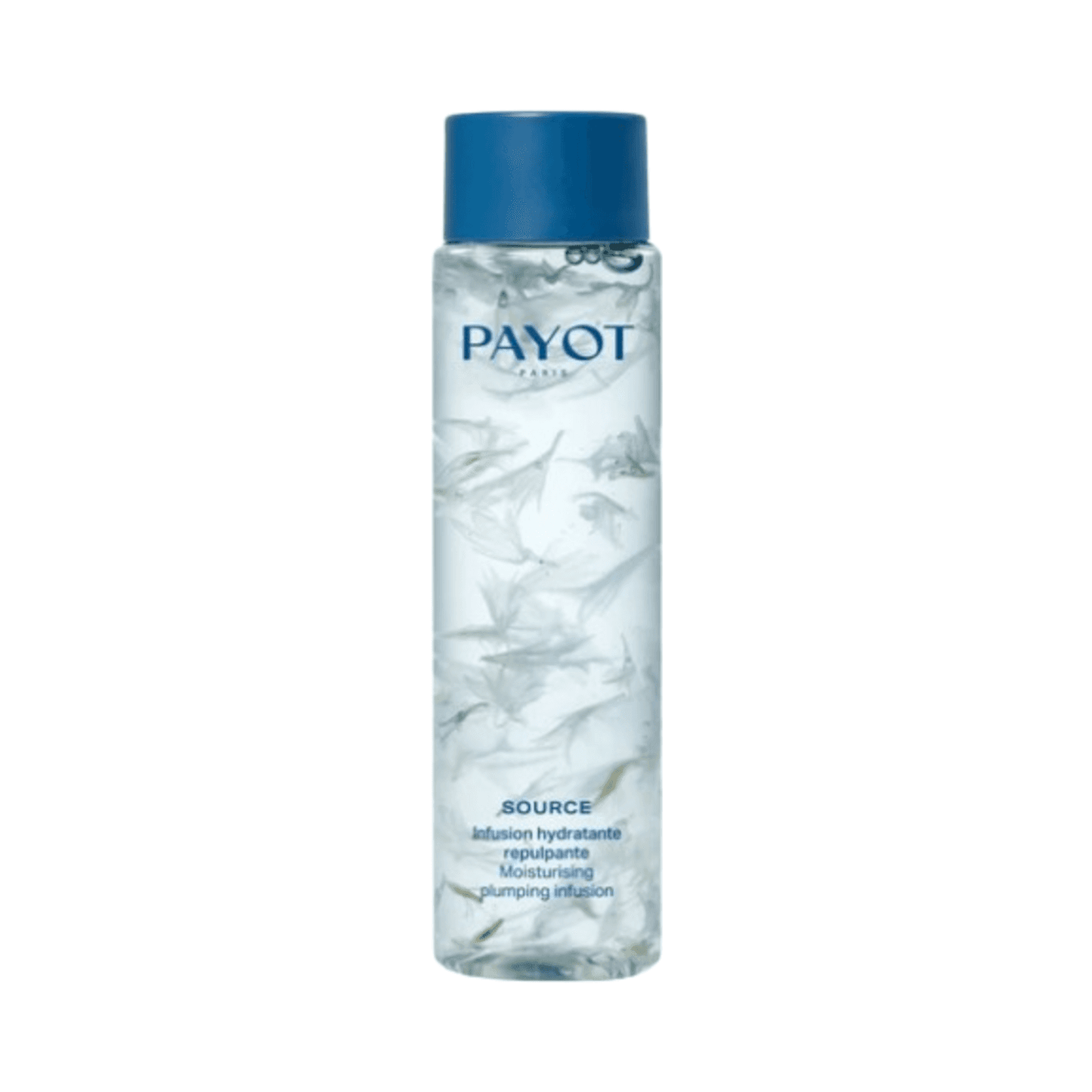 Payot Plumping Infusion - Jelly Centaurea Petals Moisturizer in clear bottle with blue cap. Hydrates and refreshes dry, tired skin effectively.