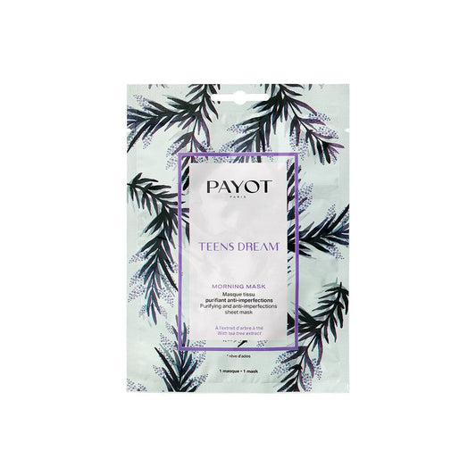 Payot Morning Mask - Teens Dream masque en tissu écologique à la rose et à l'arbre à thé pour purifier la peau des adolescentes. Solution de soin rapide en 15 minutes.