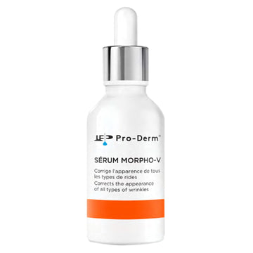 ProDerm Morpho V-Serum wrinkle corrector serum in white dropper bottle with orange label, designed for intensive correction of all wrinkle types.