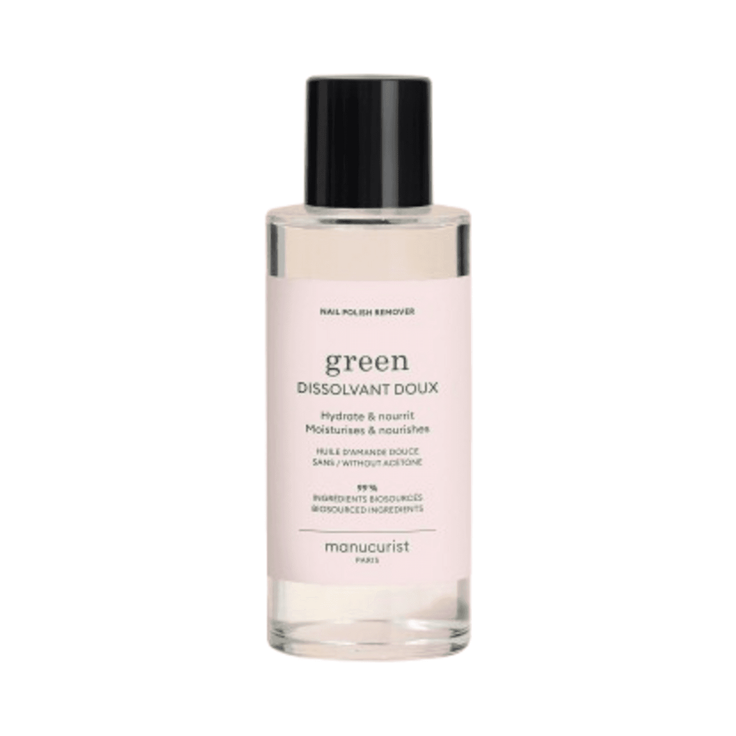 Plant-based Manucurist Nail Polish Remover Green in minimalist packaging, ideal for eco-conscious nail care and effective polish removal without acetone.