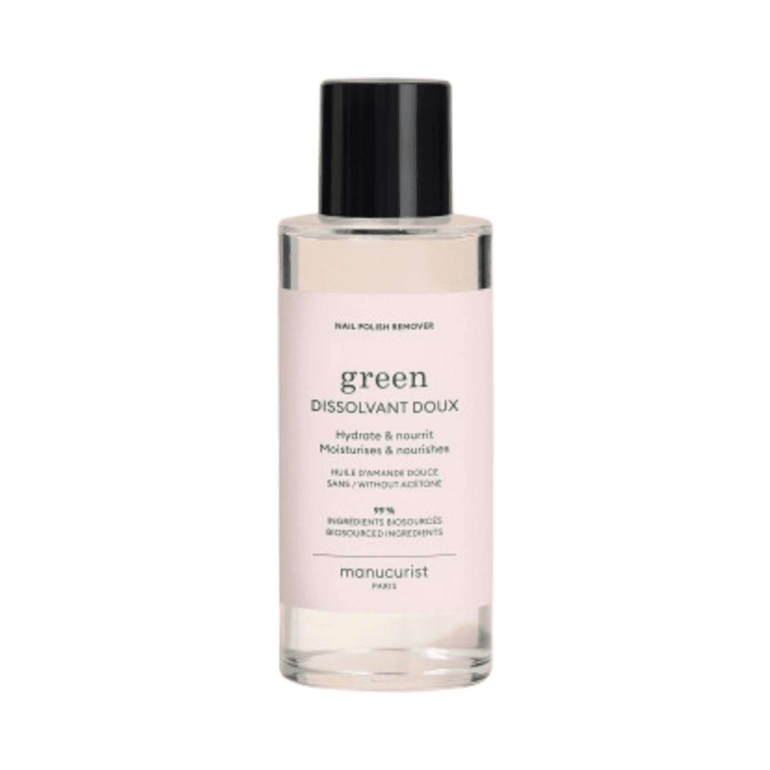 Plant-based Manucurist Nail Polish Remover Green in minimalist packaging, ideal for eco-conscious nail care and effective polish removal without acetone.