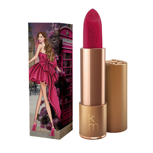 Karen Murrell Lipstick - Natural Nude Lipstick | 4 ml / 0.14 oz in pale pink with café-themed box showing a woman sipping tea under wisteria.