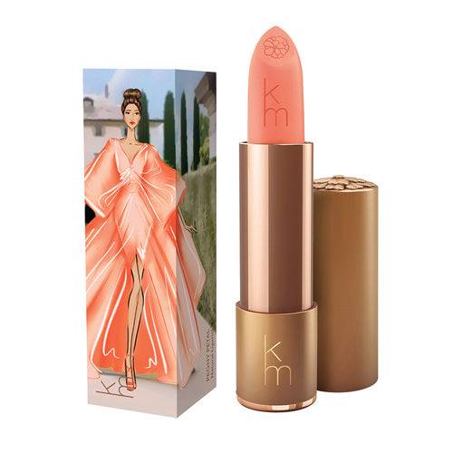 Karen Murrell Lipstick - Natural Nude Lipstick | 4 ml / 0.14 oz in soft peach shade with elegant illustrated box featuring a woman in a coral gown.