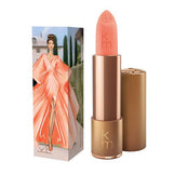 Karen Murrell Lipstick - Natural Nude Lipstick | 4 ml / 0.14 oz in soft peach shade with elegant illustrated box featuring a woman in a coral gown.