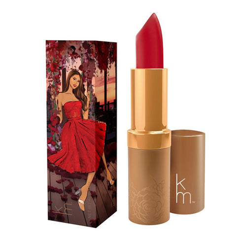 Karen Murrell Lipstick - Natural Nude Lipstick | 4 ml / 0.14 oz in taupe brown with illustrated box of a woman in a black ruffled dress.
