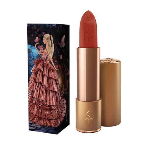 Karen Murrell Lipstick - Natural Nude Lipstick | 4 ml / 0.14 oz in bold red with illustrated box of a woman in a red gown near classical architecture.