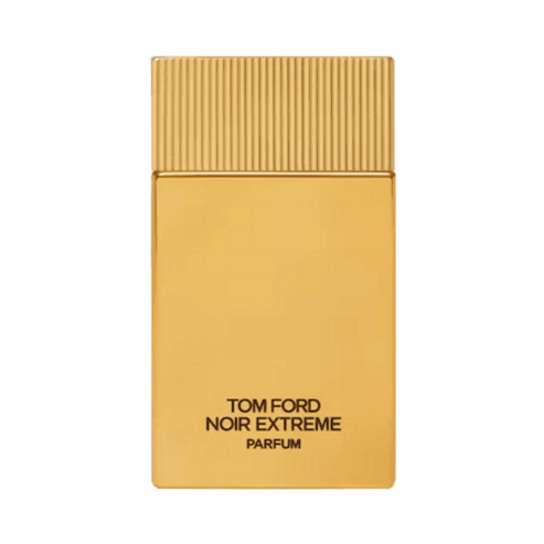 Tom Ford Noir Extreme Parfum - Vertical view of the elegant gold bottle. A premium amber woody scent in the men's fragrance category.