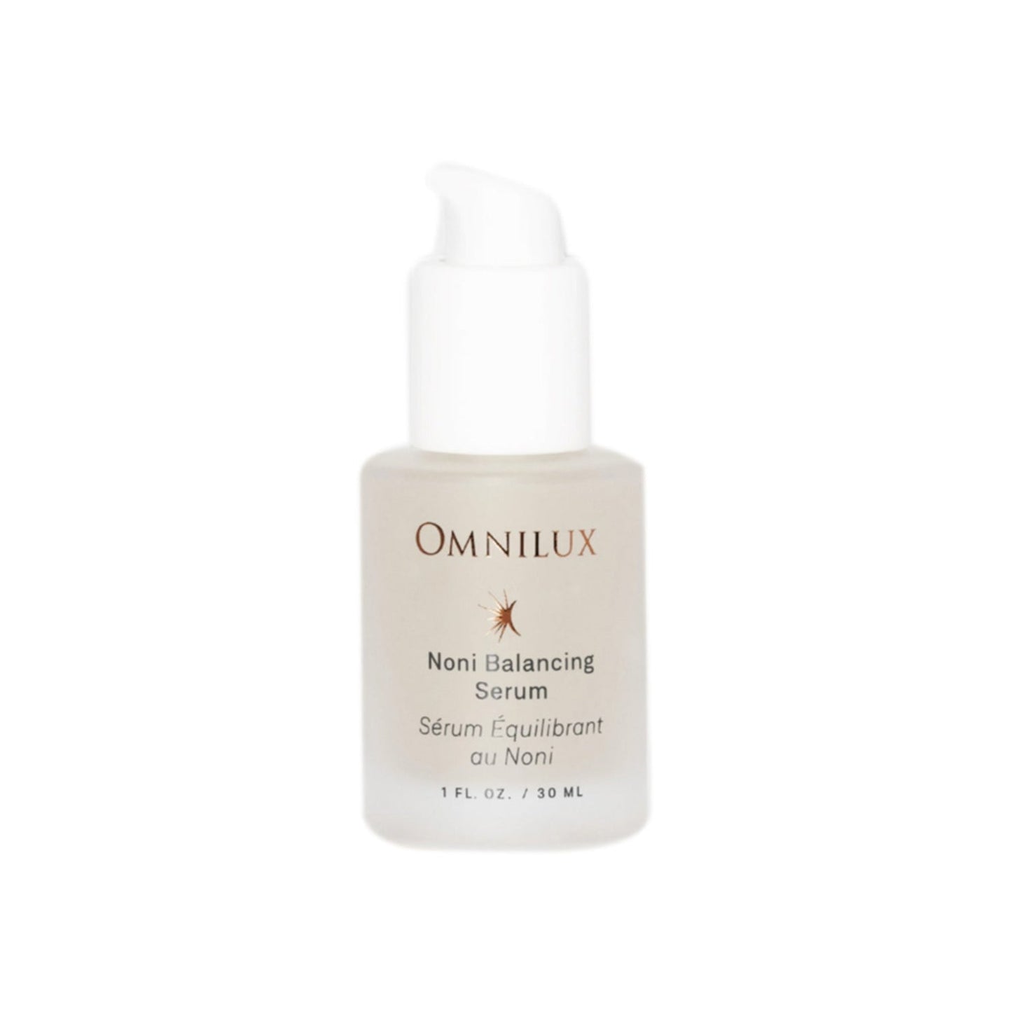 Omnilux Noni Serum in 30ml pump bottle for oily skin. Balancing face serum hydrates and controls oil, ideal for LED light therapy routines.