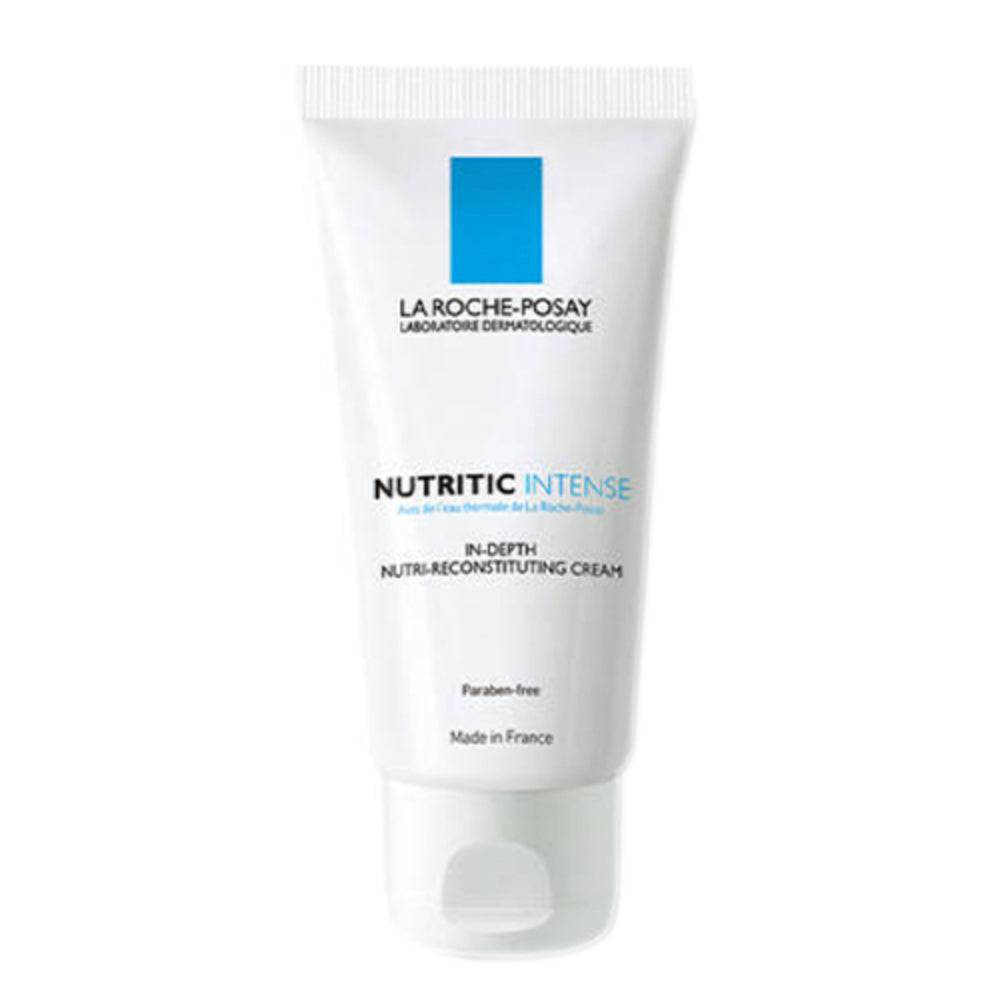 La Roche Posay Nutritic Cream for dry skin relief in a white 50ml tube with blue logo. Ideal facial moisturizer with niacinamide and shea butter.