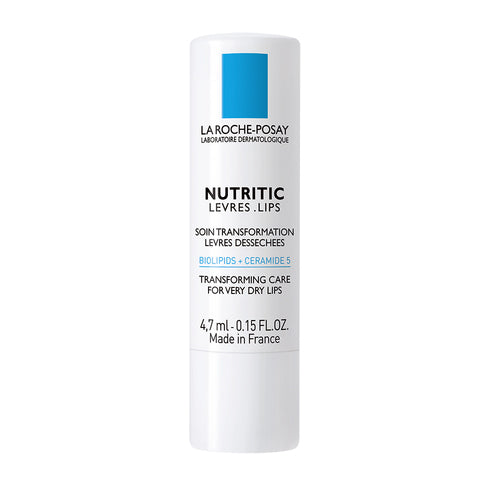 La Roche Posay Nutritic Lips moisturizing lip balm with shea butter and beeswax. Ideal for chapped lips needing hydration and soothing treatment.
