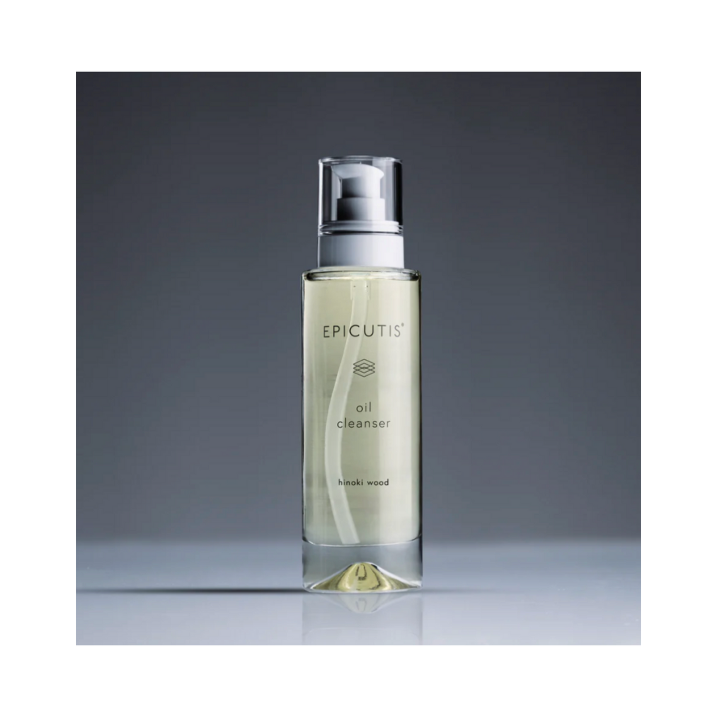 Epicutis Oil Cleanser upright on dark surface, showcasing luxury skincare product that cleanses without stripping natural skin oils.