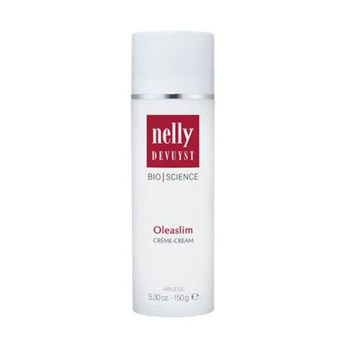 Nelly Devuyst OleaSlim Cream for cellulite reduction in a 150g airless bottle. Body treatment to reduce orange peel look and moisturize skin.