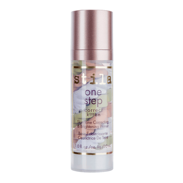 Stila One Step Correct Primer in Kitten with mint, lavender, and peach swirls for skin tone correction and brightening. 1 oz face makeup primer.