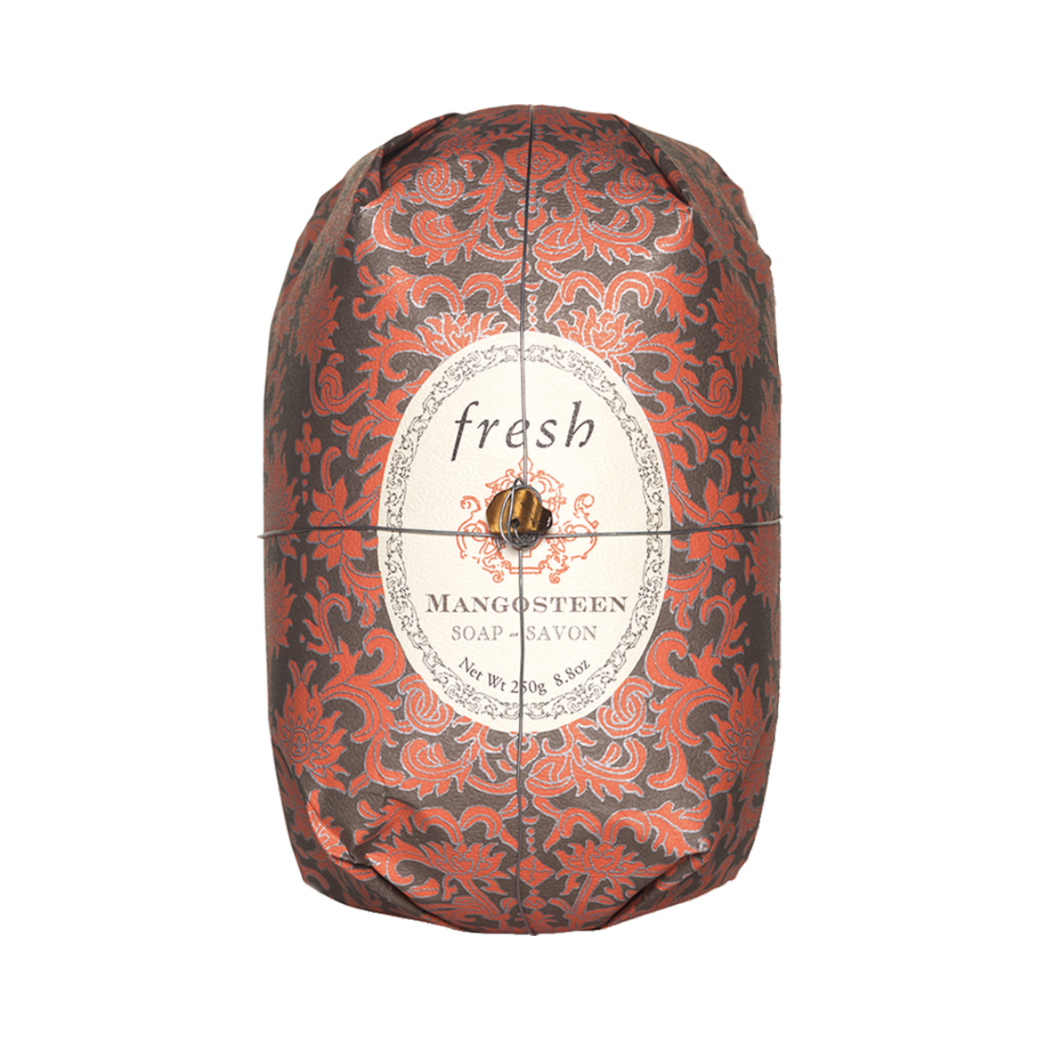 Mangosteen Soap Oval by Fresh, featuring shea butter in a decorative wrap, ideal for nourishing skin in the body wash and shower gel category.