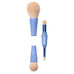 Alleyoop Overachiever Brocha de maquillaje 4 en 1 | Space-Saving Essential se muestra con puntas de pincel desmontables para aplicar maquillaje multitarea mientras viajas.