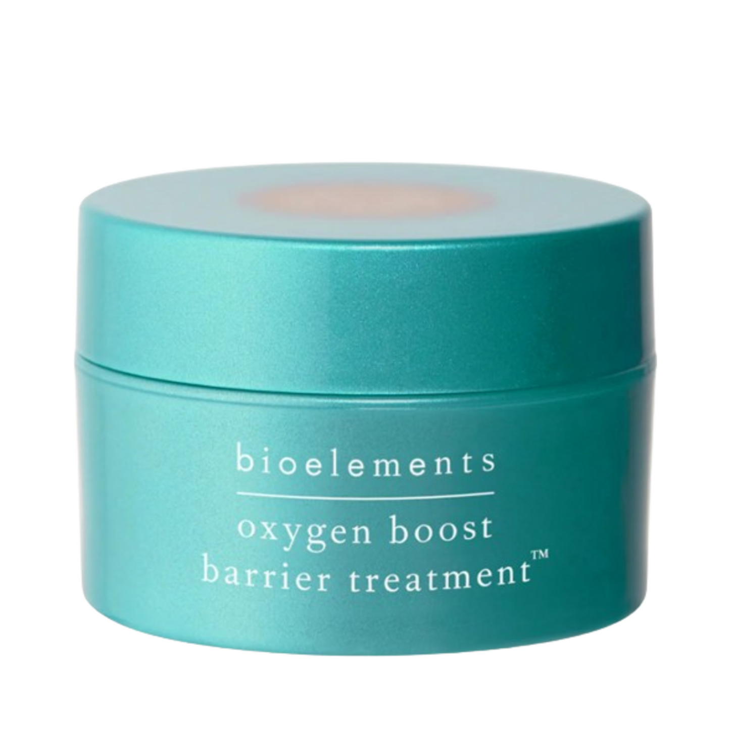 Bioelements Boost Barrier Treatment face cream in teal jar, designed to hydrate dry and mature skin with 2.5% oxygen complex and niacinamide.