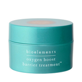 Bioelements Boost Barrier Treatment face cream in teal jar, designed to hydrate dry and mature skin with 2.5% oxygen complex and niacinamide.
