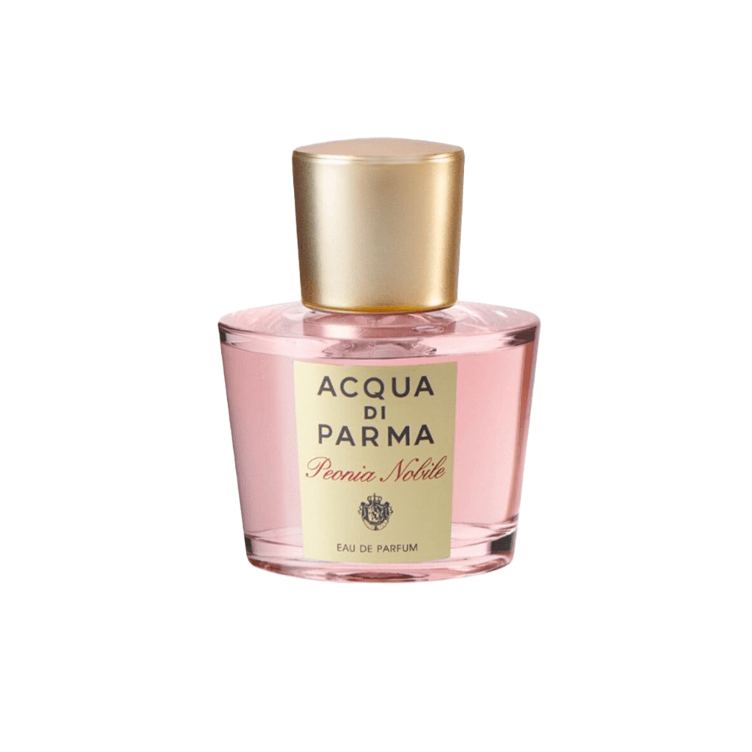 Acqua Di Parma Peonia Nobile EDP 100ml Perfume with pink liquid in a clear glass bottle and gold cap, ideal for elegant women's fragrance lovers.