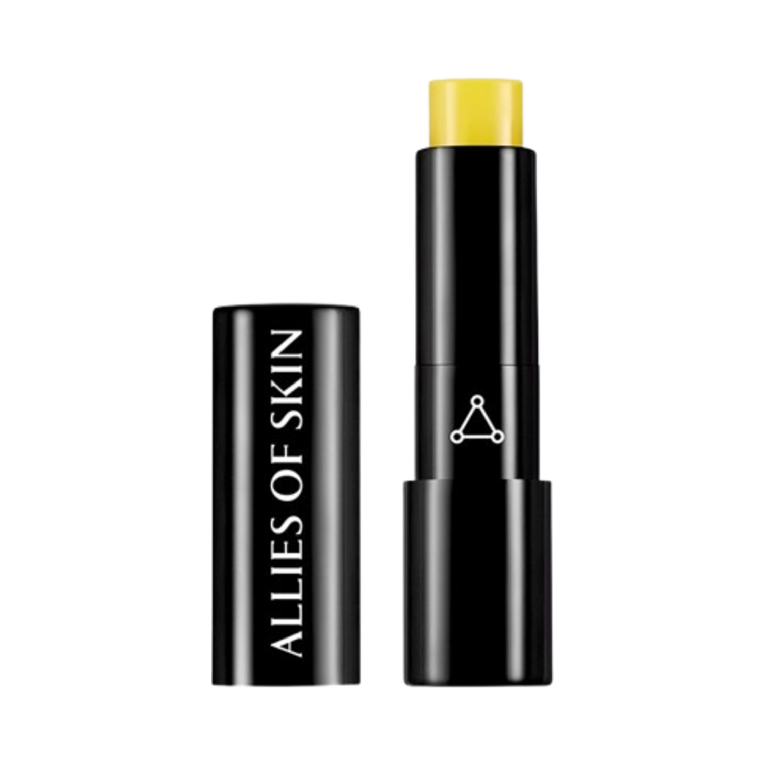 Peptide Ceramide Lip Balm - Allies of Skin in sleek black tube with yellow balm, ideal for moisturizing and repairing dry lips.
