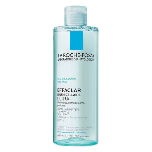 Effaclar Micellar Solution for oily skin by La Roche-Posay in a 400ml bottle. Gently removes dirt, oil, and makeup for refreshed, clean skin.