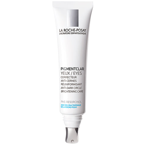 La Roche Posay Pigmentclar Eyes eye cream targets dark circles with a brightening formula in a sleek white tube for refreshed eye contour care.