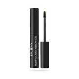 Pupa Eyebrow Gel - Fix Tint Enhance | 3 ml in black packaging with brown gel on brush, ideal for defining and tinting brows.