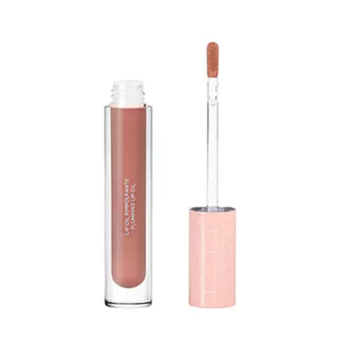 RVB Lab Plumping Lip Oil in nude pink shade with collagen and jojoba for nourishing gloss. 3.5 ml lip plumper ideal for all-day lip care.