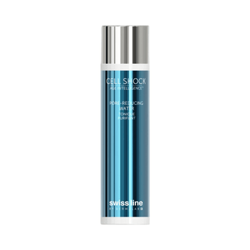 Swiss Line Pore-reducing Water - Refresh facial toner in sleek blue and silver bottle, ideal for minimizing pores and revitalizing skin.