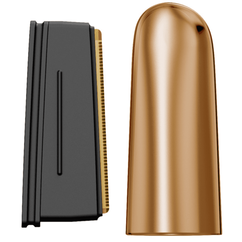 Close-up of Geske Precision Trimmer 4 in 1 blade and gold cap, showcasing premium design and replaceable blade system for maximum hygiene.