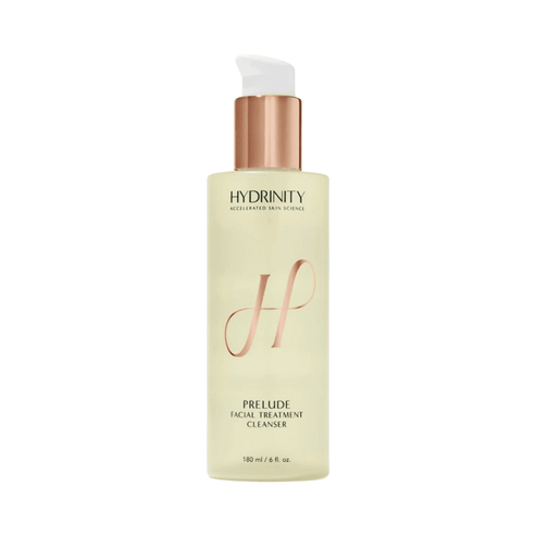 Hydrinity Prelude Facial Treatment Cleanser - Cleansing Gel in a 180 ml pump bottle with rose gold cap, ideal for face and neck skincare routine.