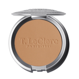 T LeClerc Pressed Powder in rich caramel tone with anti-aging benefits. Delivers a flawless, matte finish for darker complexions.