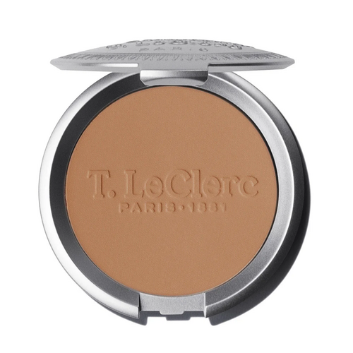 T LeClerc Pressed Powder in deep bronze shade with anti-aging formula. Ideal for contouring or setting makeup on deep skin tones.