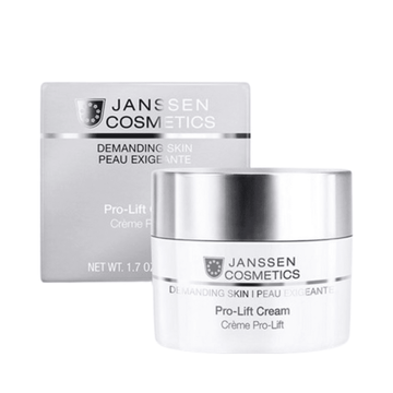 Janssen Cosmetics Pro-Lift Cream face cream in silver jar with box packaging, ideal for skin hydration and improving texture.