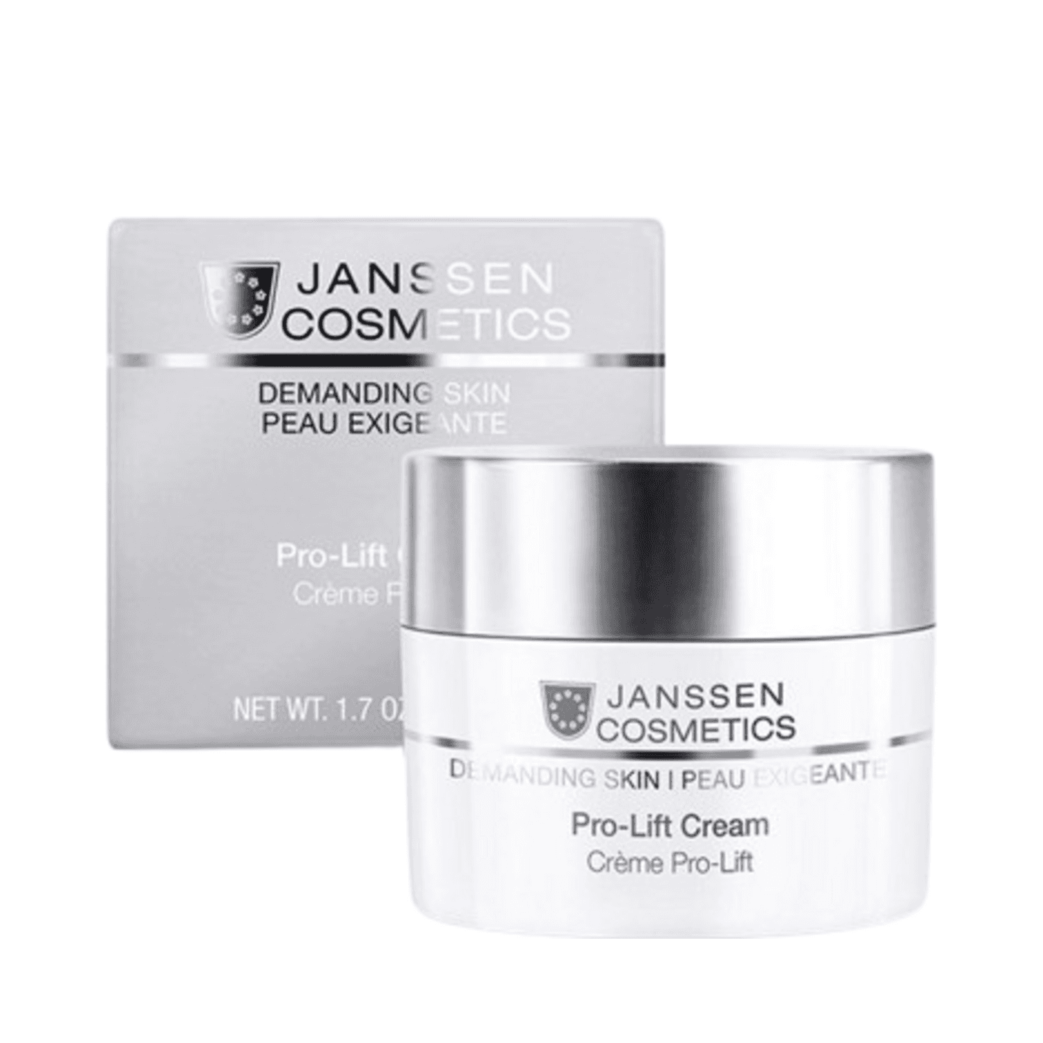 Janssen Cosmetics Pro-Lift Cream face moisturizer with peptides and hyaluronic acid, shown with retail box for skincare routine.