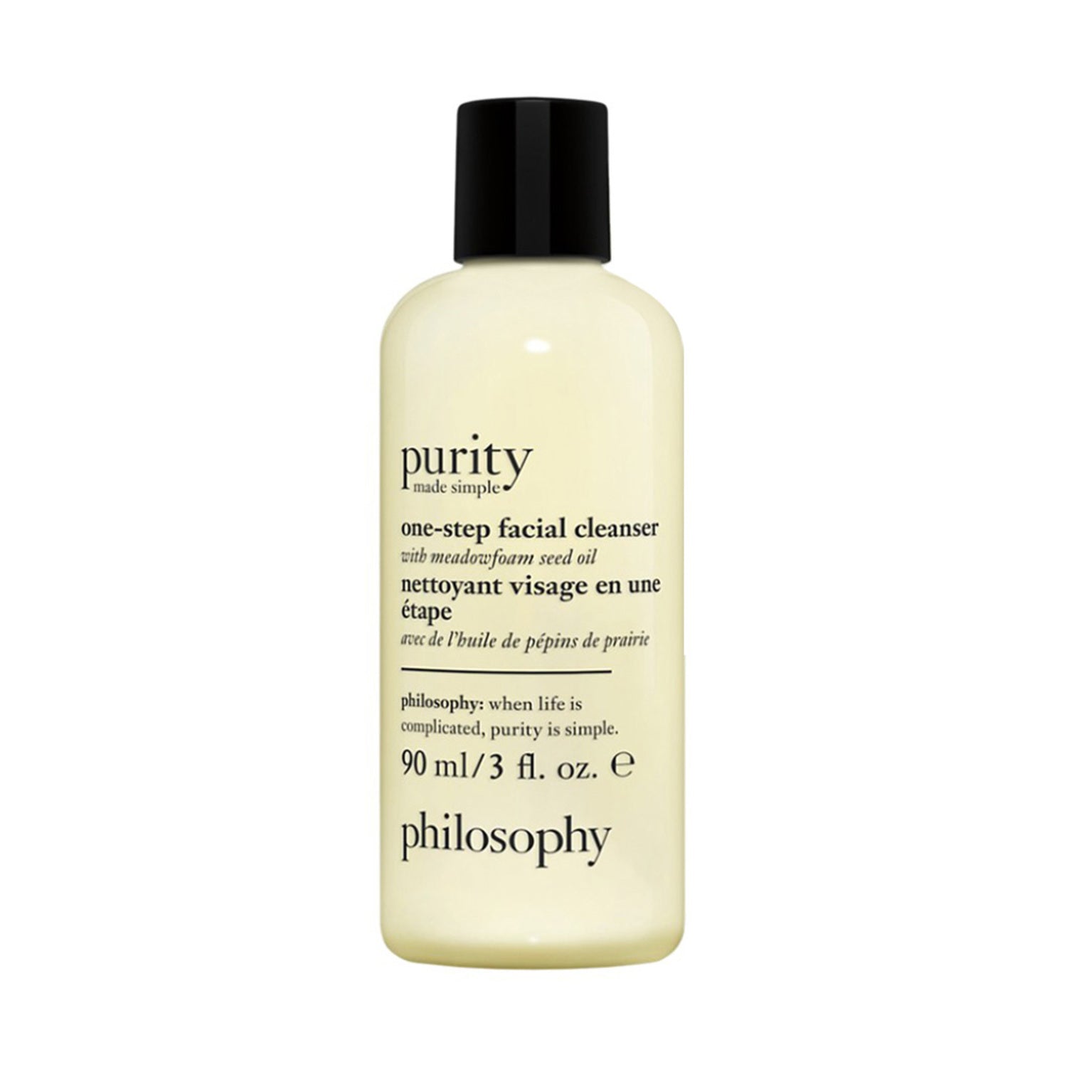 Purity Facial Cleanser - Philosophy 90ml bottle with meadowfoam seed oil. One-step face wash for gentle cleansing and hydration in skin care routine.