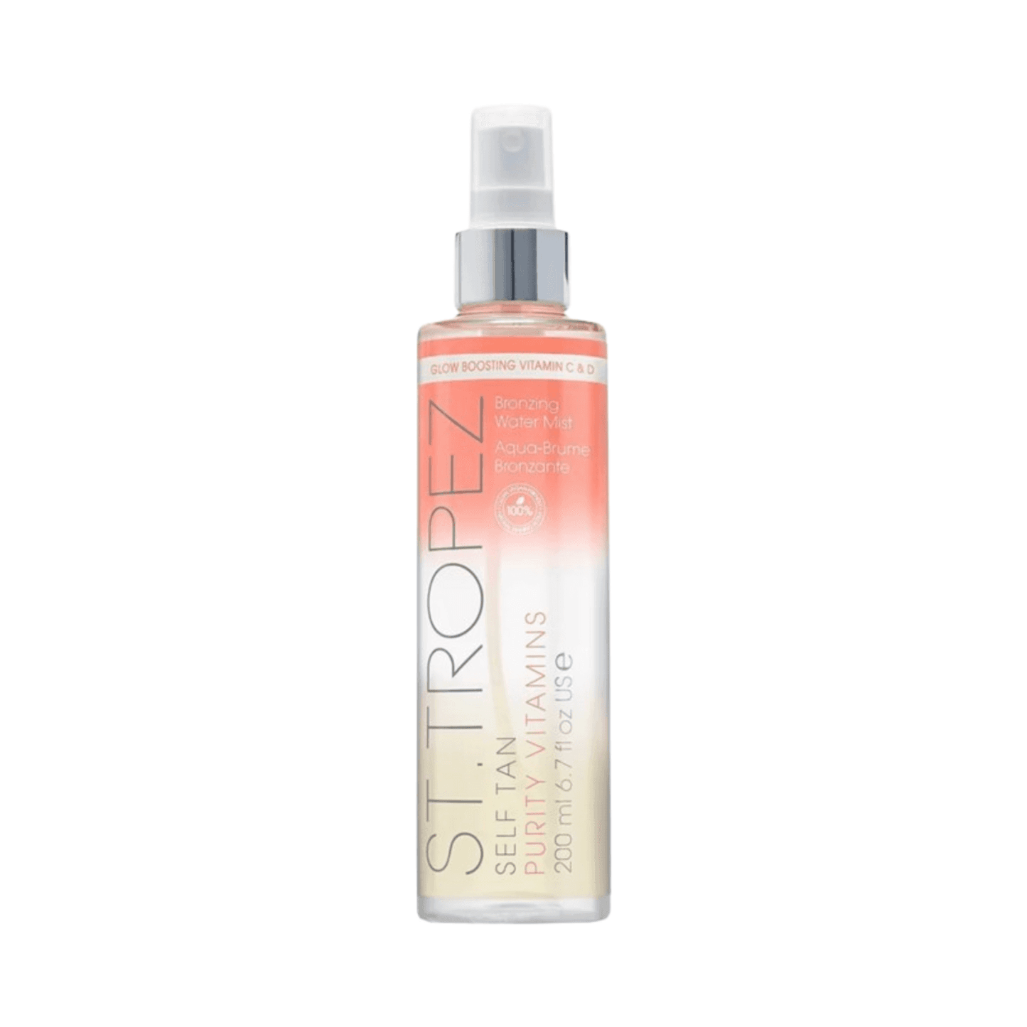 St Tropez Tan Purity Vitamin Mist for face, a clear bronzing water mist ideal for pale to medium skin tones, offering a UV-free sun-kissed tan.