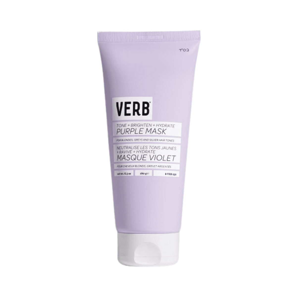 Verb Purple Mask hair treatment in a soft lavender squeeze tube with a white cap, designed to tone and hydrate blonde hair.