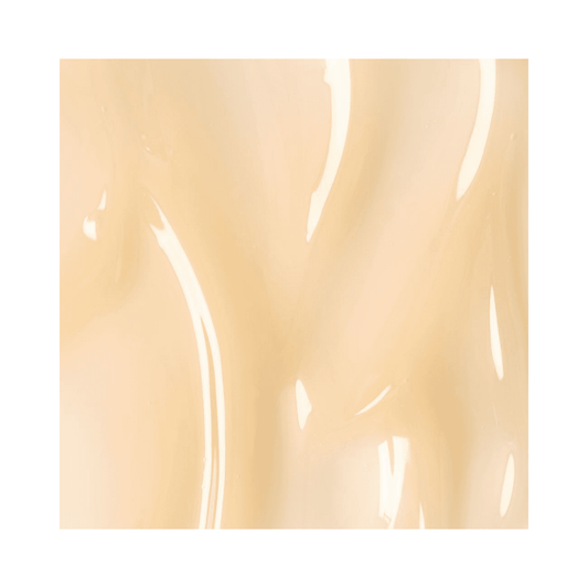 Nærbildetekstur av Payot Radiance Sleeping Mask som viser glatt, blank, ferskenfarget gel beriket med hyaluronsyre og vitamin C.