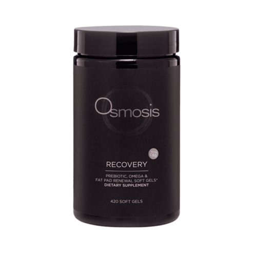 Osmosis Recovery Gel Caps - Professional Health Supplement in a sleek black bottle with 420 soft gels for skin rejuvenation and immune support.