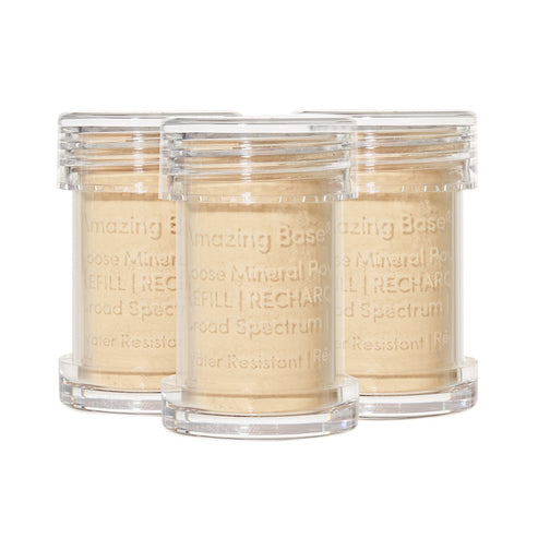jane iredale Powder Refill - Amazing Base 3pcs canisters with SPF 15/20 mineral powder for refillable brush. Ideal for face makeup and daily use.