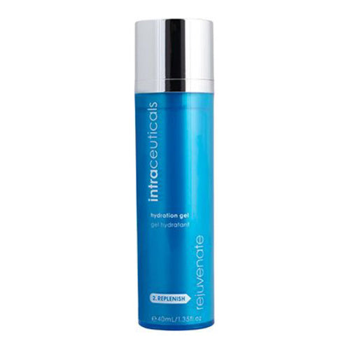 Intraceuticals Hydration Gel Rejuvenate in 40ml blue bottle designed to moisturize and replenish skin, targeting fine lines and dry areas.