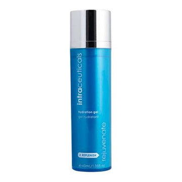 Intraceuticals Hydration Gel Rejuvenate moisturizer in a sleek blue 40ml bottle with silver cap, ideal for dry and mature skin care routines.
