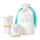 Sanitas Renewal Body Care Set vartalon lakalla ja kermalla matkalaukussa