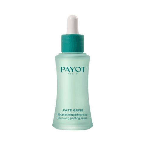 Payot Peeling Serum - Renewing Skin Care in mint green bottle with dropper, ideal for smoothing skin texture and reducing imperfections.