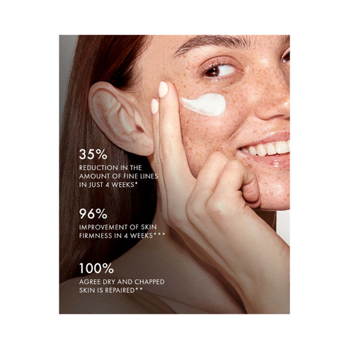 Model applying 111SKIN Repair Night Cream NAC Y2 with text showing clinical results: reduced fine lines, improved firmness, and repaired dry skin.