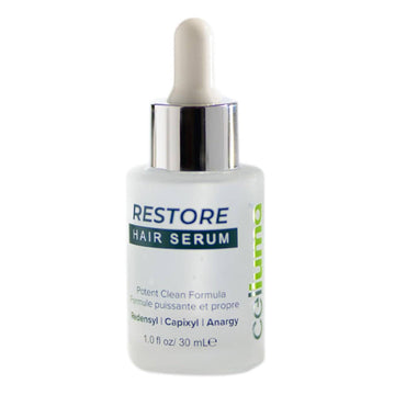 Celluma Restore Serum - Hair Serum for scalp rejuvenation in a 30 mL dropper bottle. Features Redensyl, Capixyl, and Anargy for hair growth support.