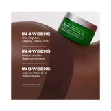 Murad Body Treatment on skin with text showing 4-week and 8-week benefits including lifting, firming, and stretch mark reduction.